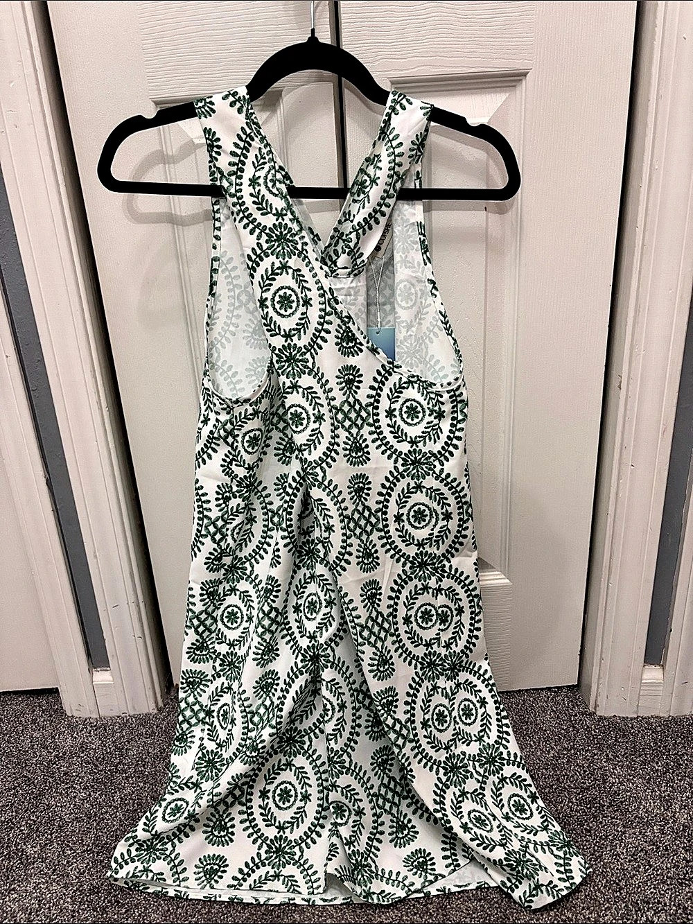 CUPSHE Paisley Print Crisscross Halter Dress Green & White Mini Dress